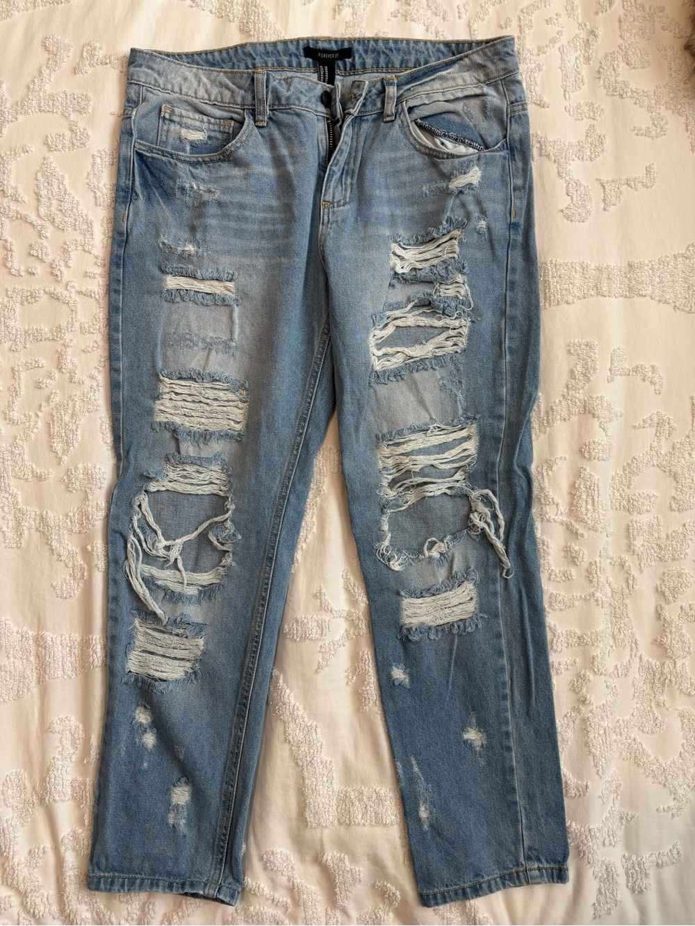 Forever 21 Distressed Light Blue Boyfriend Jeans